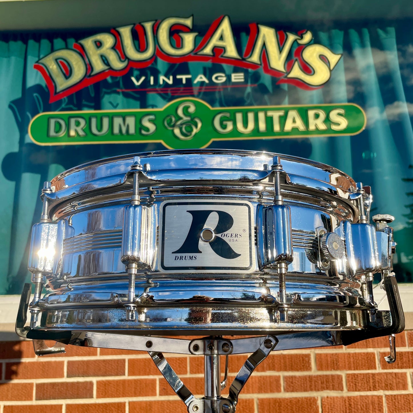 Vintage Rogers 5x14 Dynasonic "Big R" Snare Drum Chrome Over Brass