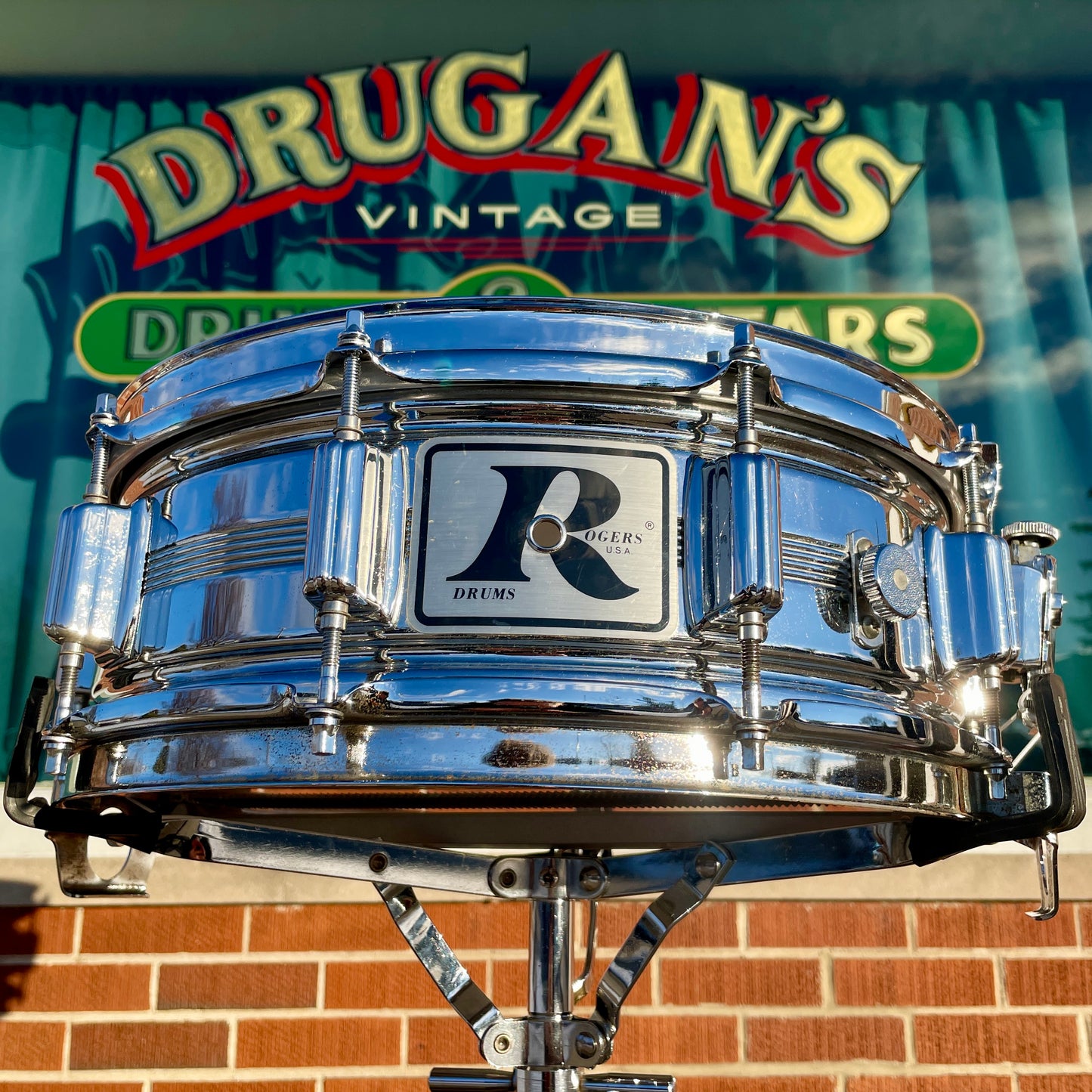 Vintage Rogers 5x14 Dynasonic "Big R" Snare Drum Chrome Over Brass