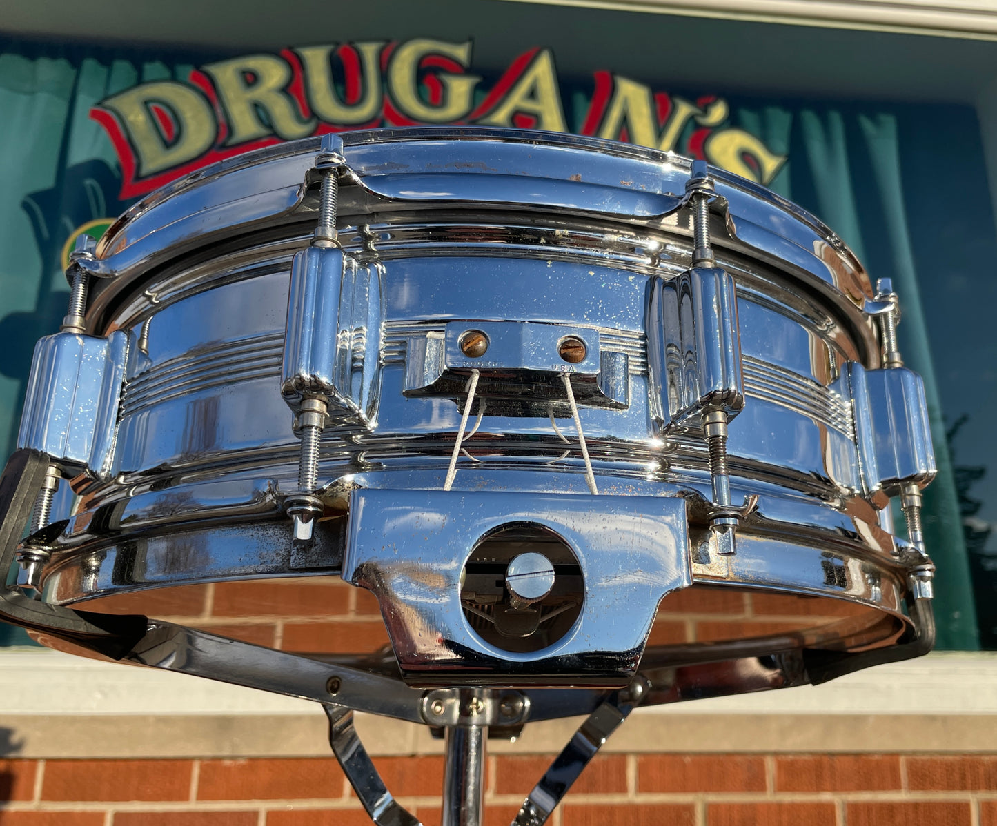 Vintage Rogers 5x14 Dynasonic "Big R" Snare Drum Chrome Over Brass