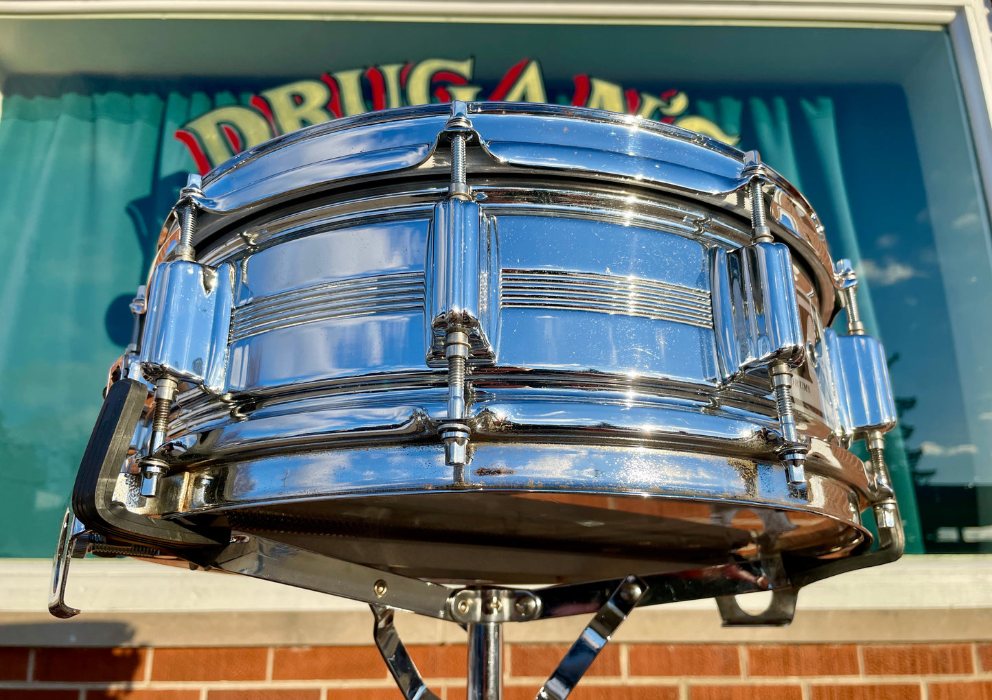 Vintage Rogers 5x14 Dynasonic "Big R" Snare Drum Chrome Over Brass