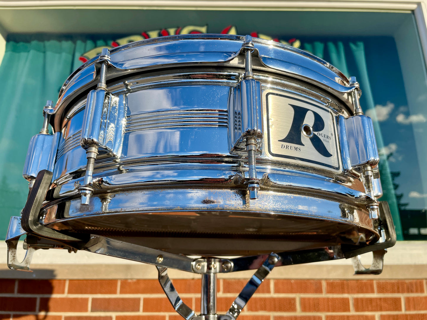 Vintage Rogers 5x14 Dynasonic "Big R" Snare Drum Chrome Over Brass