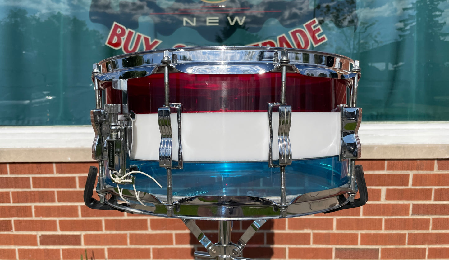 1970s Ludwig Bicentennial Vistalite 6.5x14 Snare Drum Red/White/Blue