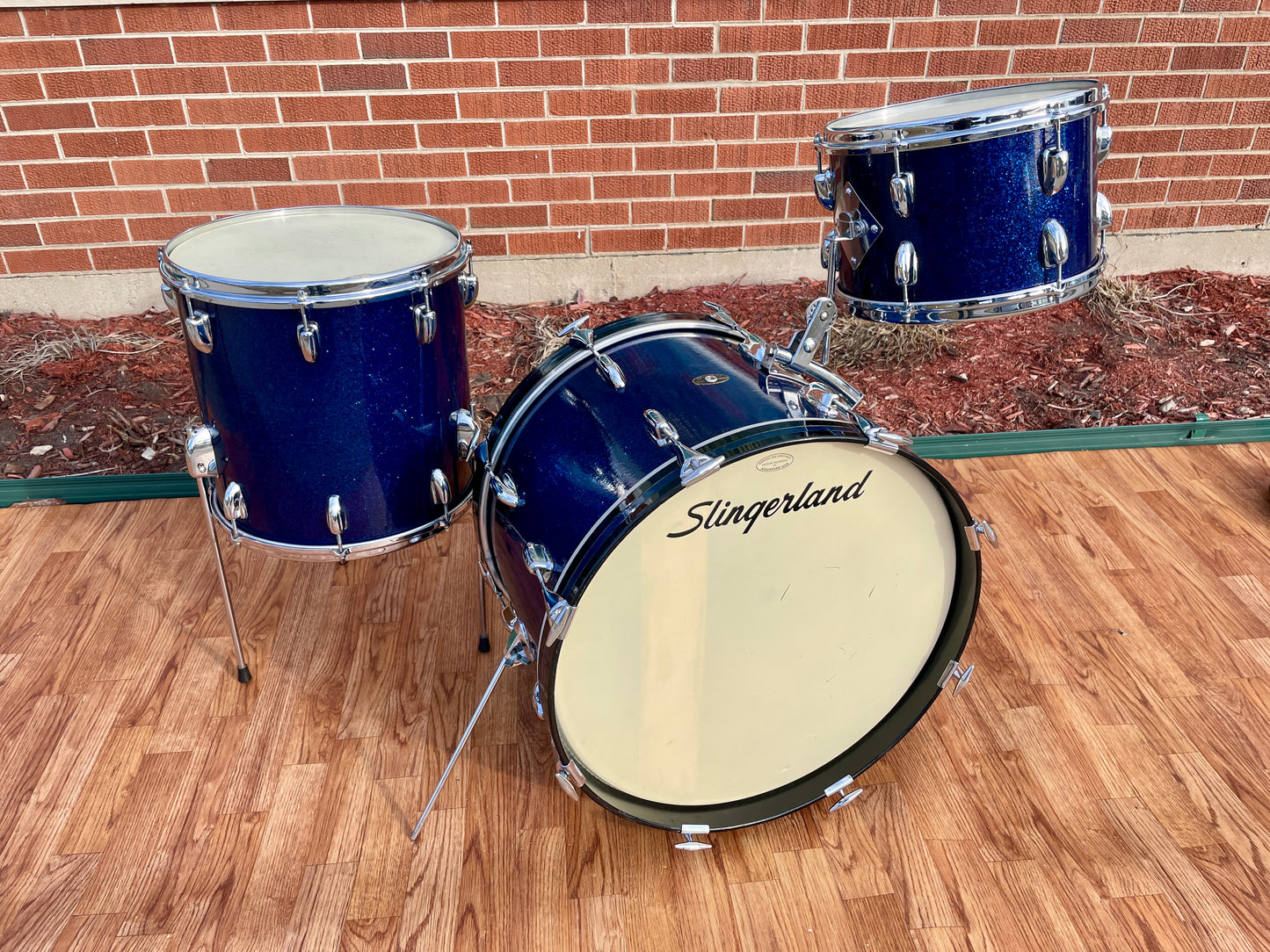 1963 Slingerland Modern Jazz Outfit Drum Set Blue Glass Glitter Sparkle 20/12/14 Bop