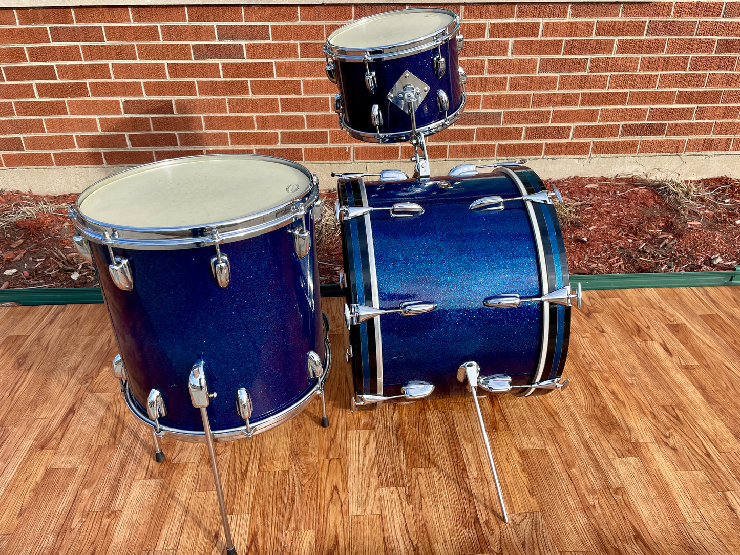 1963 Slingerland Modern Jazz Outfit Drum Set Blue Glass Glitter Sparkle 20/12/14 Bop