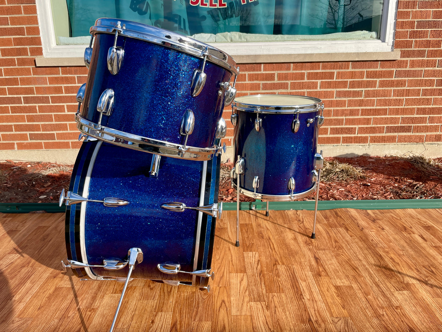 1963 Slingerland Modern Jazz Outfit Drum Set Blue Glass Glitter Sparkle 20/12/14 Bop