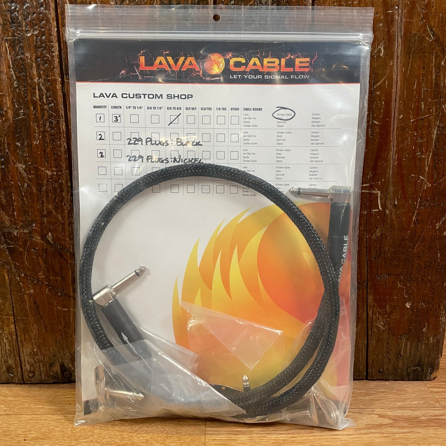 Lava Custom Shop 4VS Kimber Kable 3 Foot Speaker Cable NOS w/ Extra 229 Plugs Right Angle to Right Angle