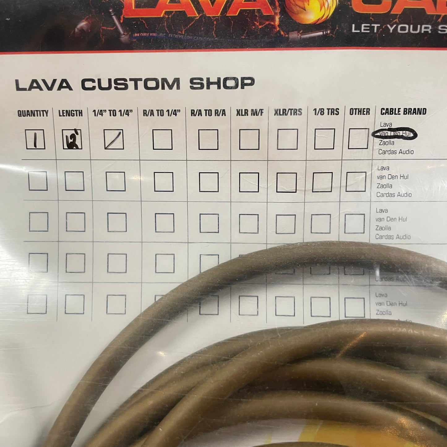 Lava Custom Shop 12 Foot Van den Hul Instrument Cable NOS Straight to Straight