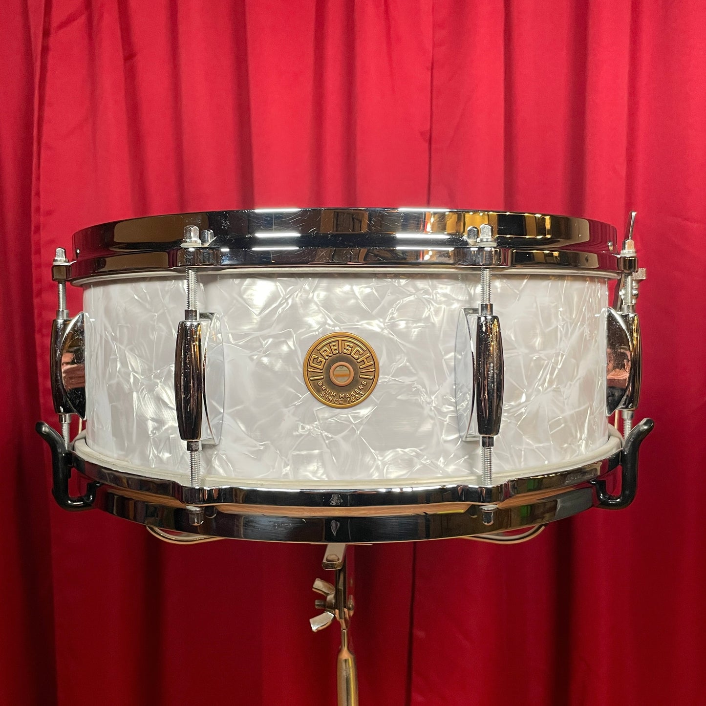 1960s Gretsch 4103 Renown 5.5x14 Snare Drum Kit w/ Stand & Case 4082 White Marine Pearl