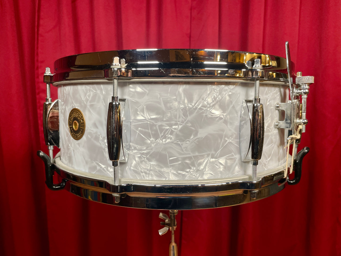 1960s Gretsch 4103 Renown 5.5x14 Snare Drum Kit w/ Stand & Case 4082 White Marine Pearl