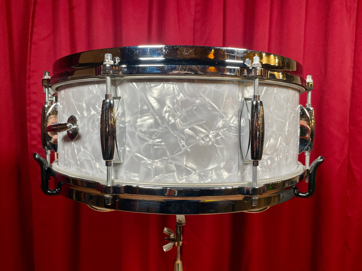 1960s Gretsch 4103 Renown 5.5x14 Snare Drum Kit w/ Stand & Case 4082 White Marine Pearl