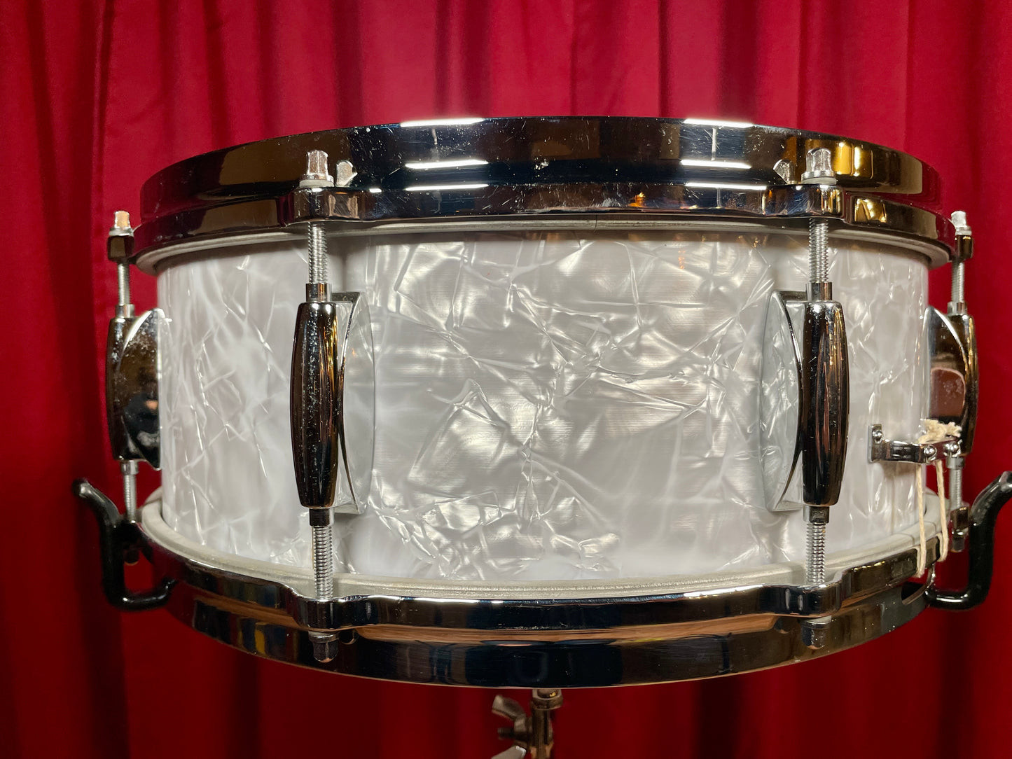 1960s Gretsch 4103 Renown 5.5x14 Snare Drum Kit w/ Stand & Case 4082 White Marine Pearl