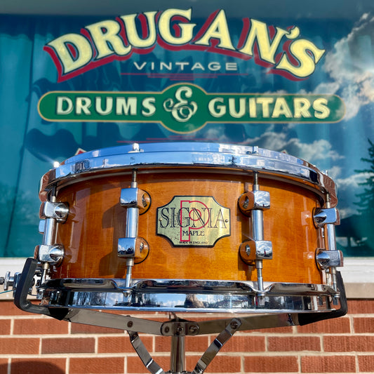 1990s Premier 5.5x14 Signia Maple No. 2055 Snare Drum Topaz 10-Lug