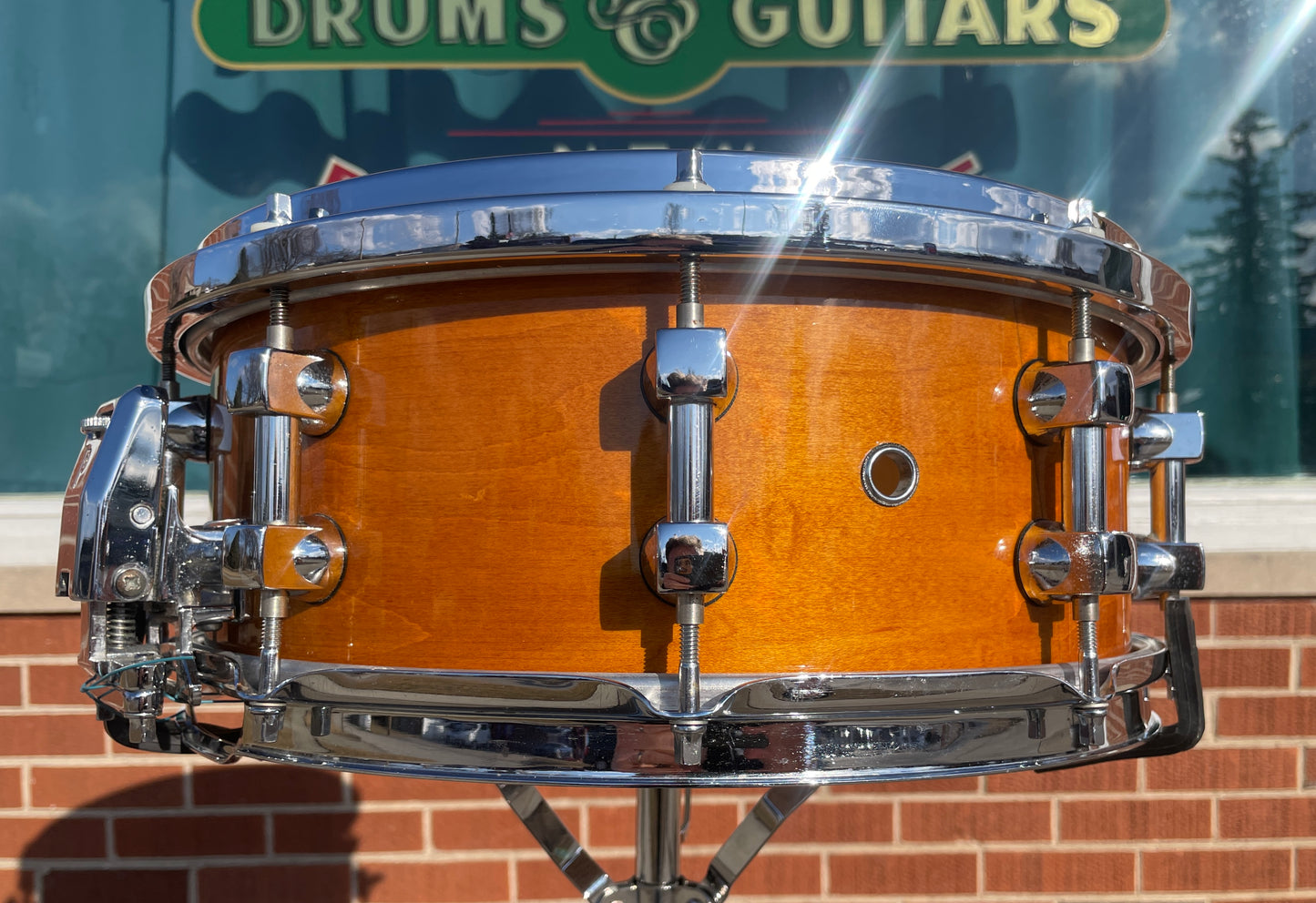 1990s Premier 5.5x14 Signia Maple No. 2055 Snare Drum Topaz 10-Lug