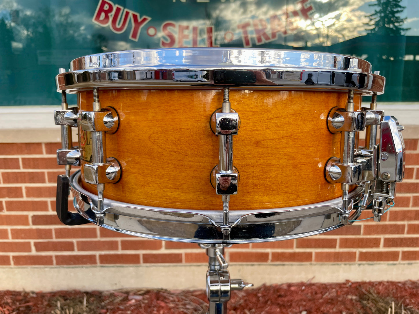 1990s Premier 5.5x14 Signia Maple No. 2055 Snare Drum Topaz 10-Lug