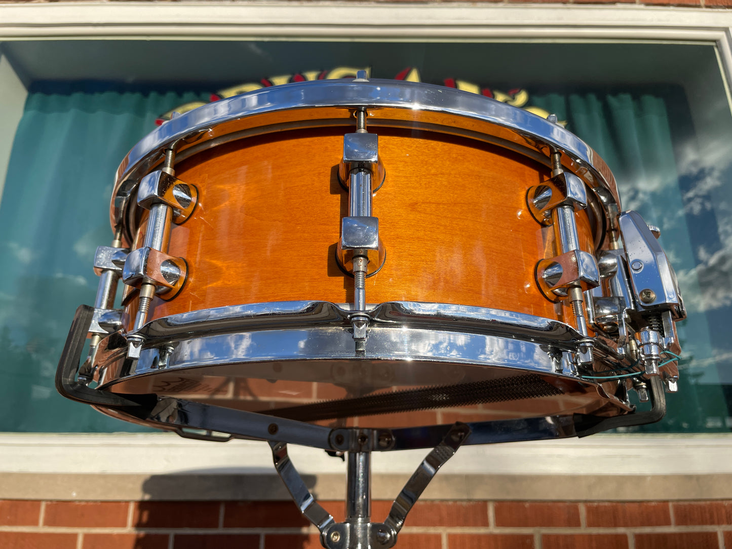 1990s Premier 5.5x14 Signia Maple No. 2055 Snare Drum Topaz 10-Lug