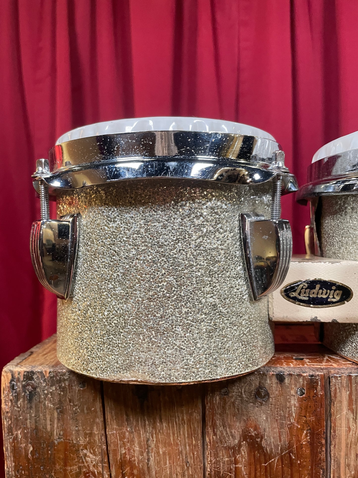 Vintage Ludwig 6" & 8" Tunable Bongos Silver Sparkle