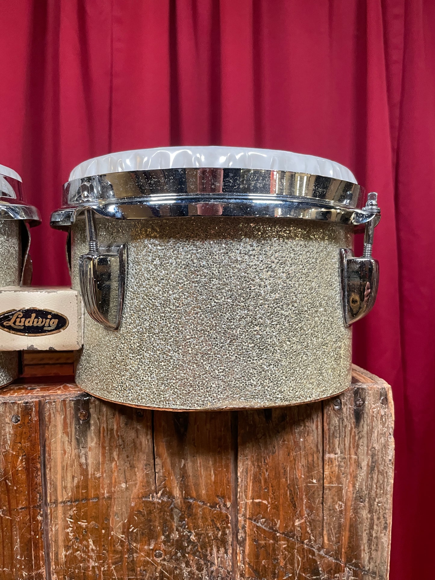 Vintage Ludwig 6" & 8" Tunable Bongos Silver Sparkle