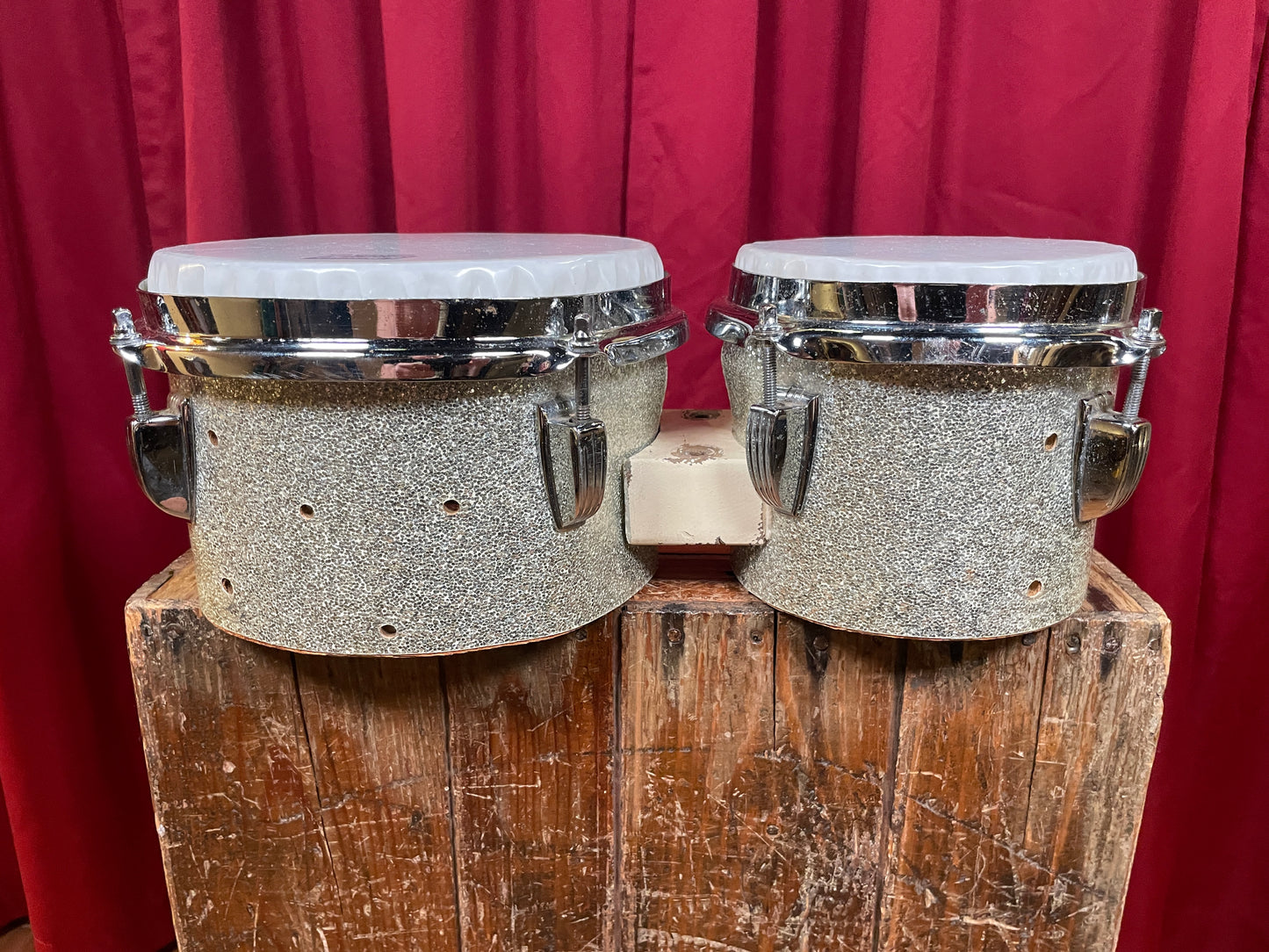 Vintage Ludwig 6" & 8" Tunable Bongos Silver Sparkle