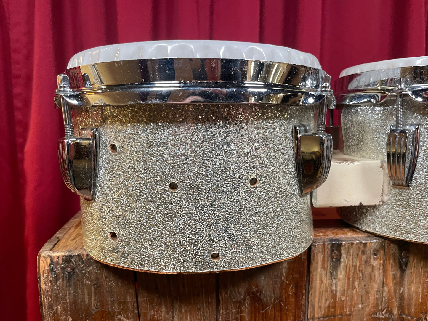 Vintage Ludwig 6" & 8" Tunable Bongos Silver Sparkle