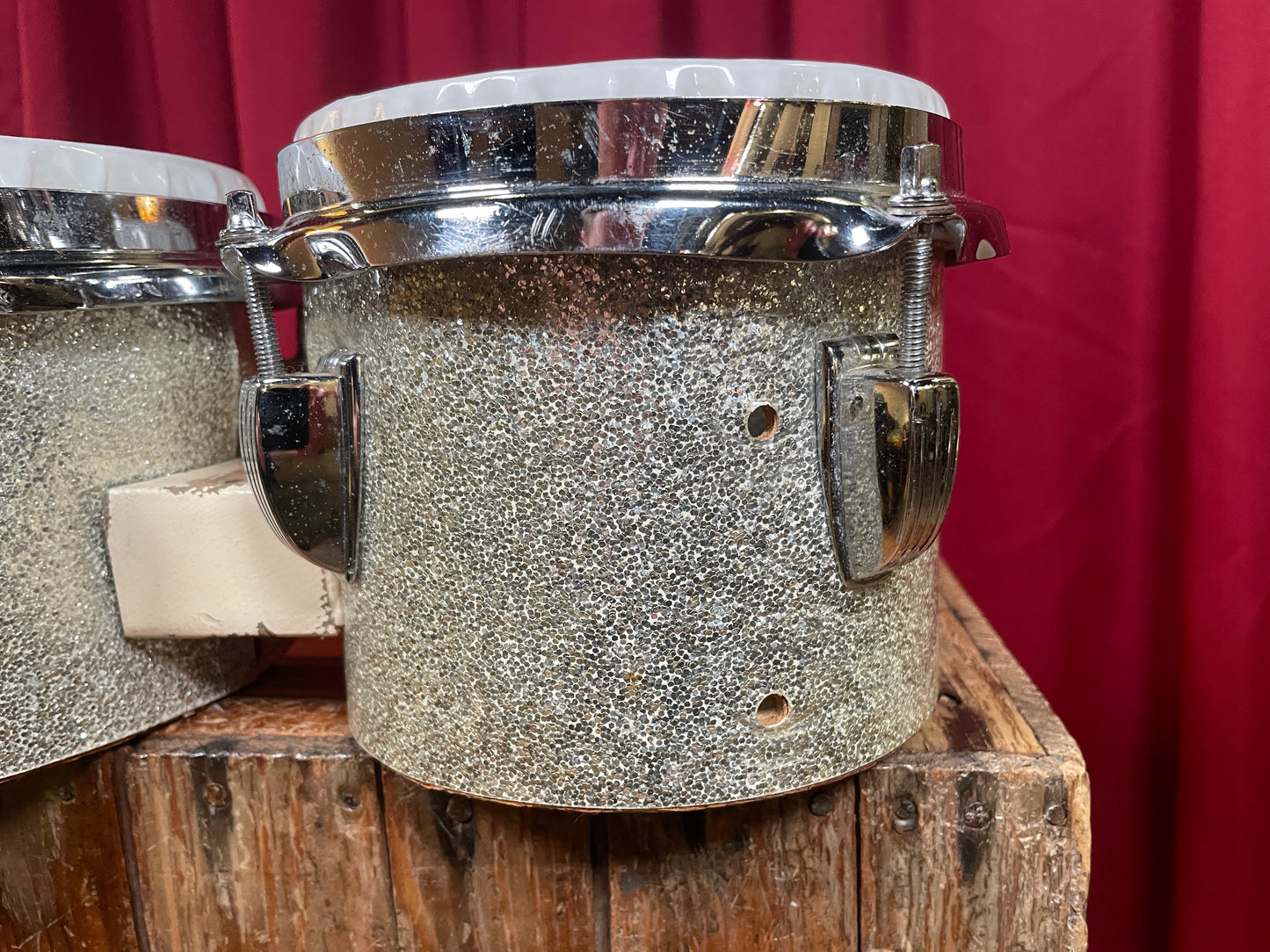 Vintage Ludwig 6" & 8" Tunable Bongos Silver Sparkle