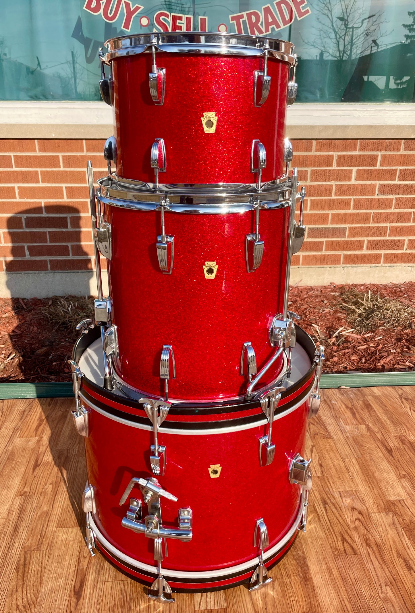 1960s Ludwig Downbeat Drum Set Red Sparkle 20/12/14