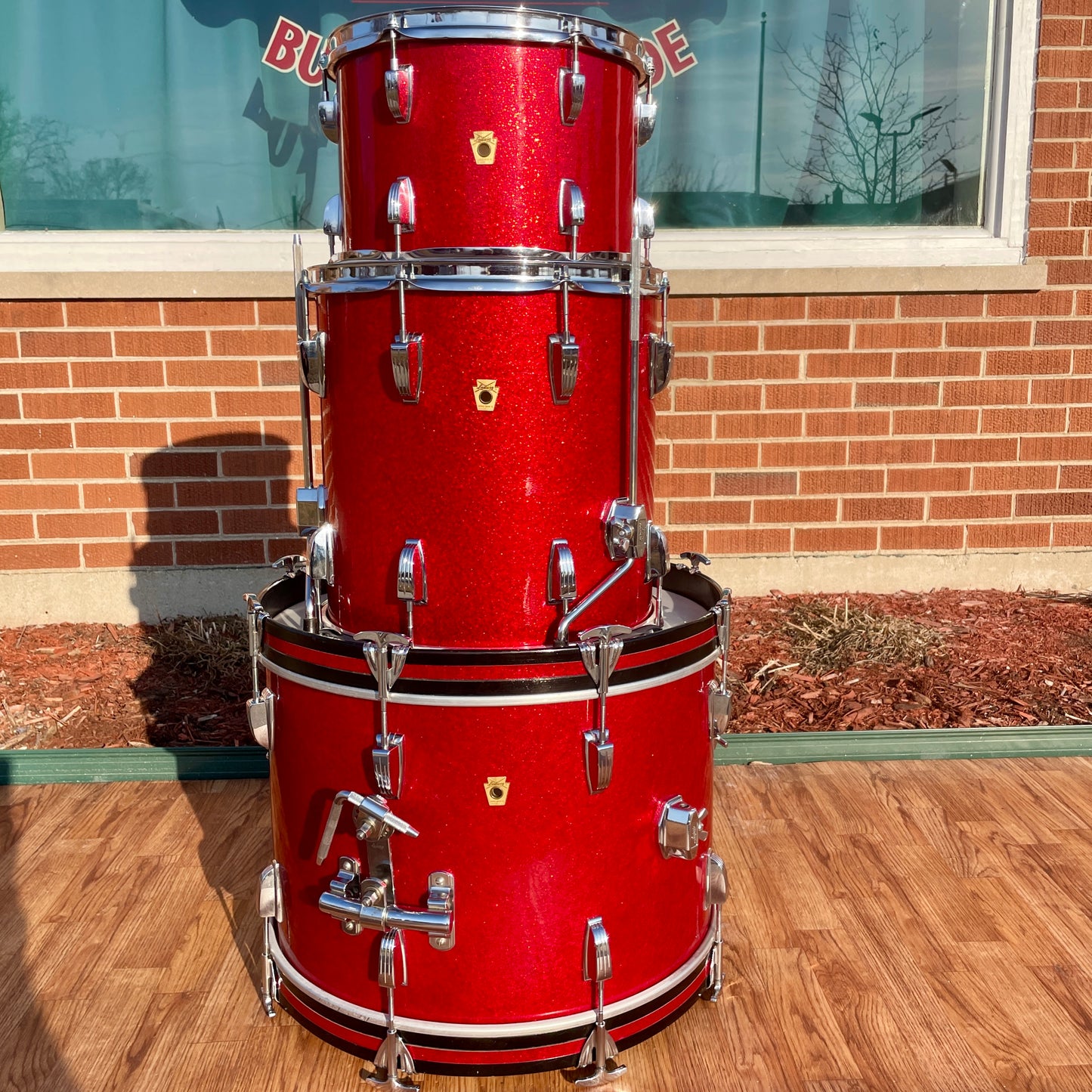 1960s Ludwig Downbeat Drum Set Red Sparkle 20/12/14