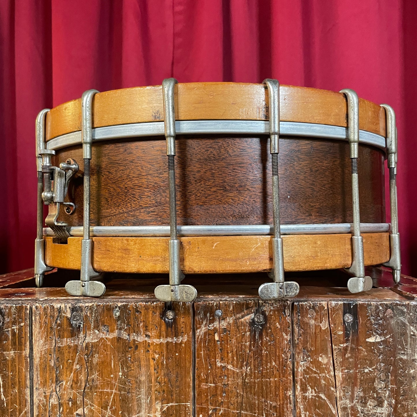 1910s Ludwig & Ludwig 4x14 Thumb Rod Snare Drum No. 37 Walnut