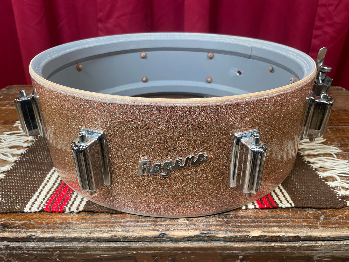 1960s Rogers Tower 5x14 No. 19 Snare Drum Pink Champagne Pearl Sparkle Cleveland