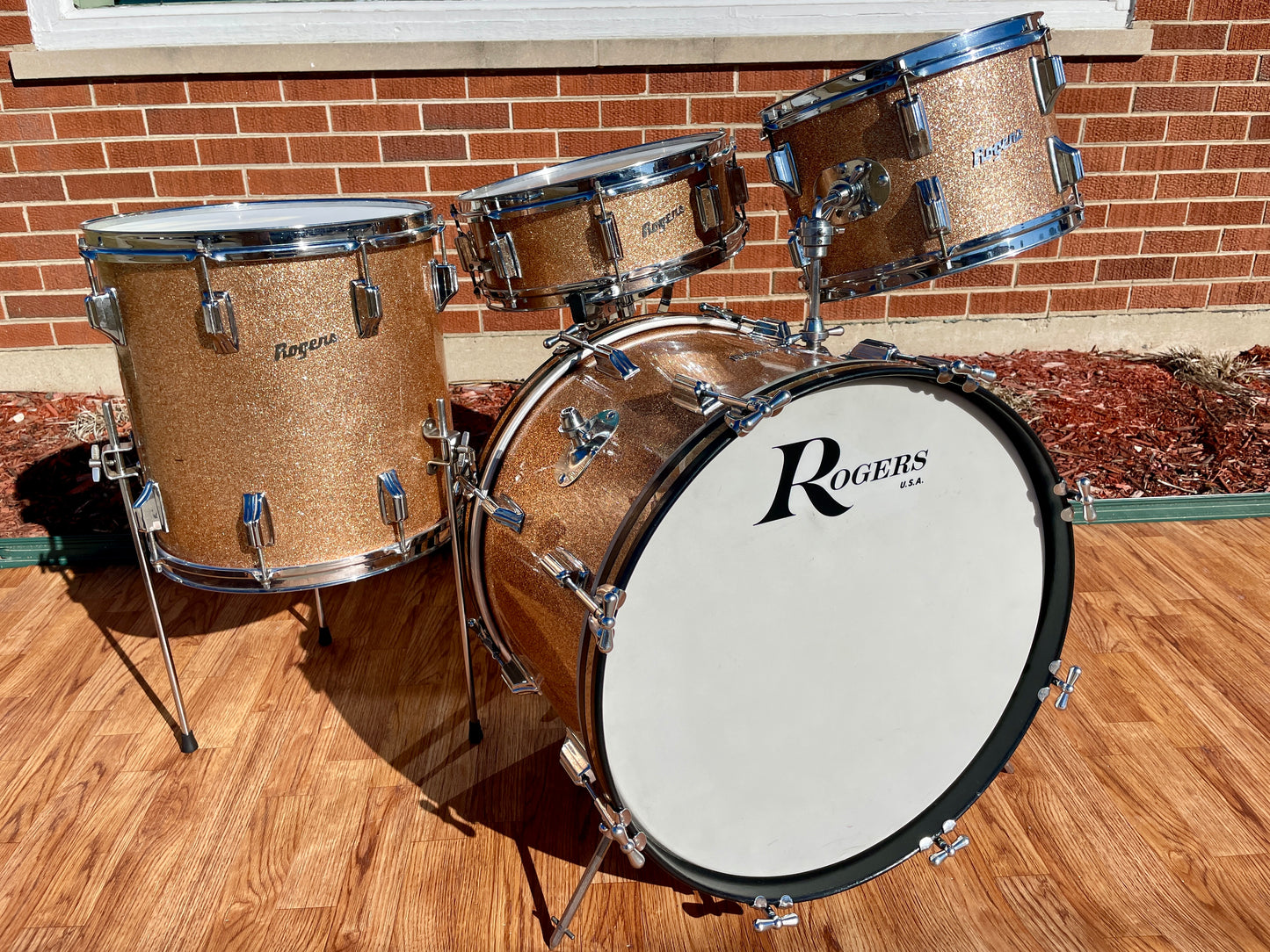 1960s Rogers Holiday Drum Set w/ Snare Pink Champagne Pearl Sparkle 20/12/14/5x14