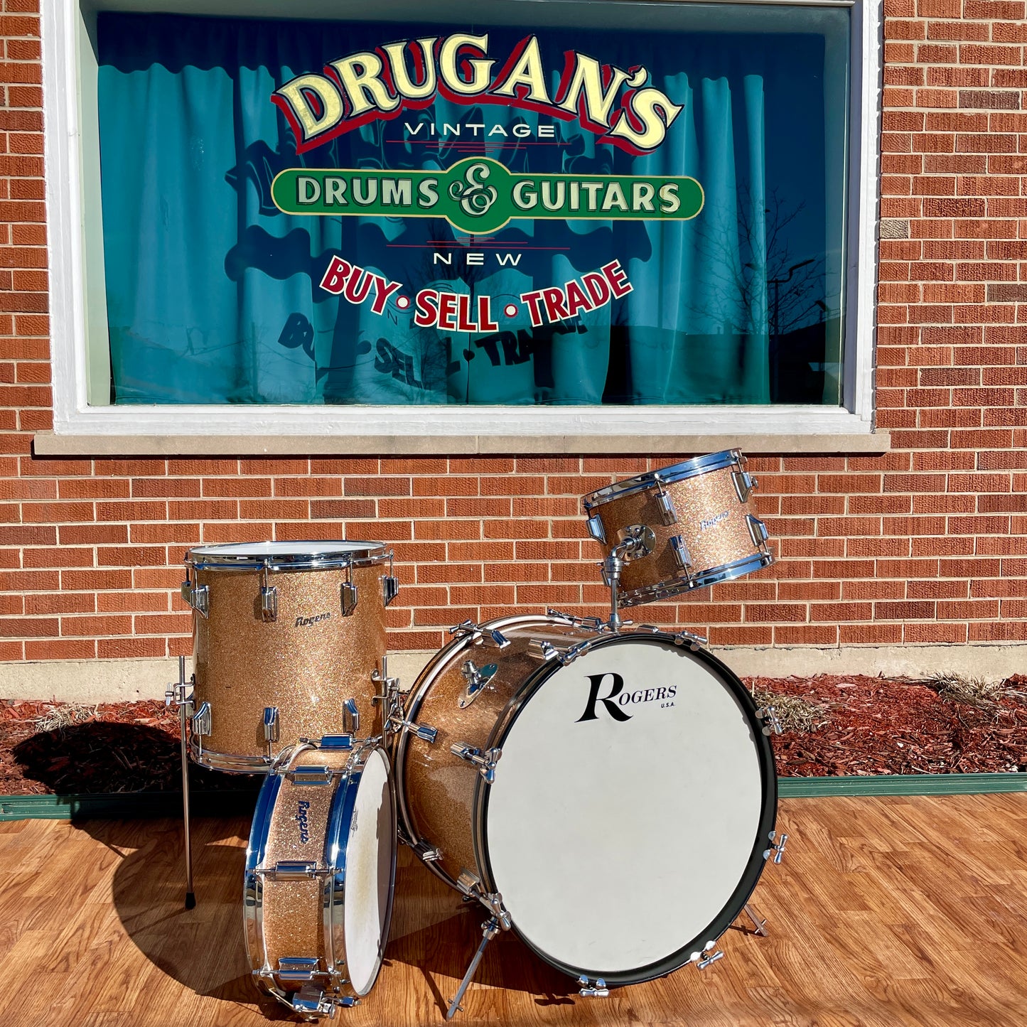 1960s Rogers Holiday Drum Set w/ Snare Pink Champagne Pearl Sparkle 20/12/14/5x14