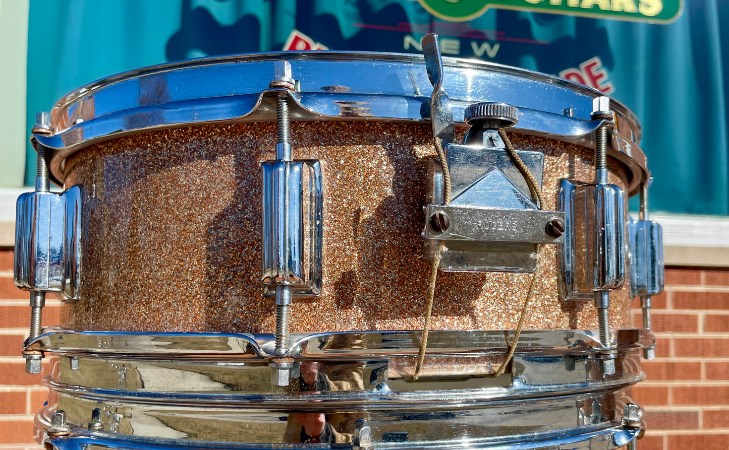 1960s Rogers Tower 5x14 No. 19 Snare Drum Pink Champagne Pearl Sparkle Cleveland