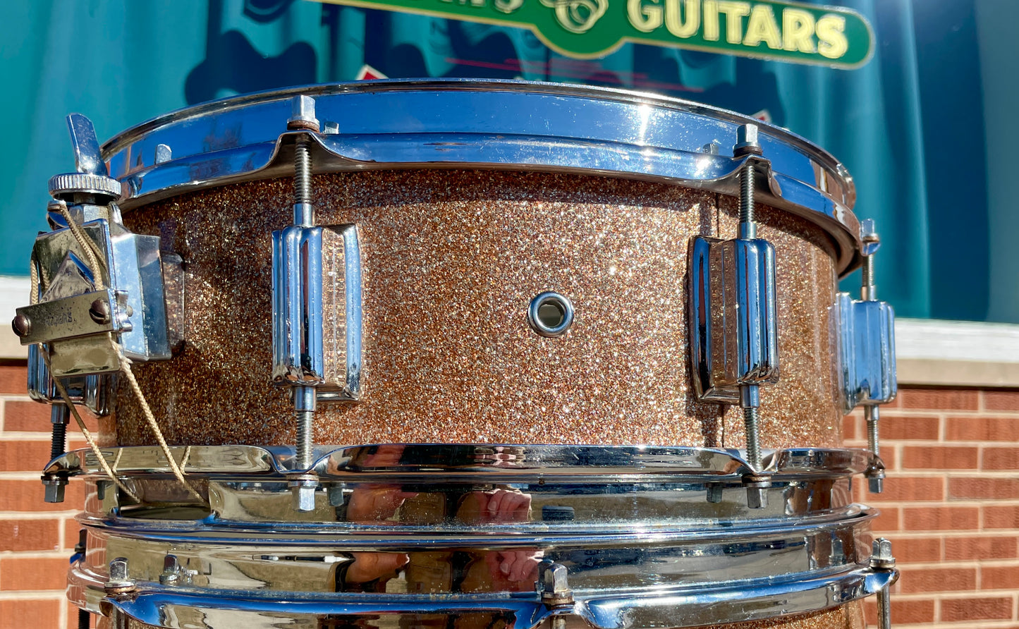 1960s Rogers Tower 5x14 No. 19 Snare Drum Pink Champagne Pearl Sparkle Cleveland