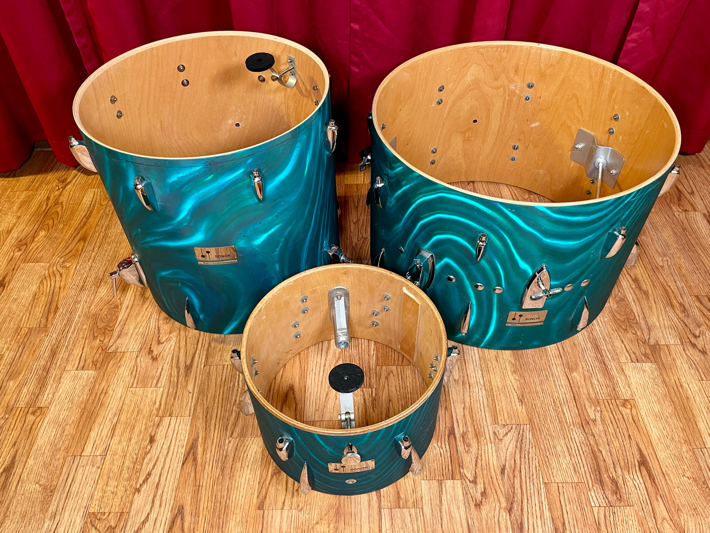 1960s Sonor Teardrop Drum Set Multi-Brilliant Turquoise Satin Flame Blue/Green 20/12/16/5x14