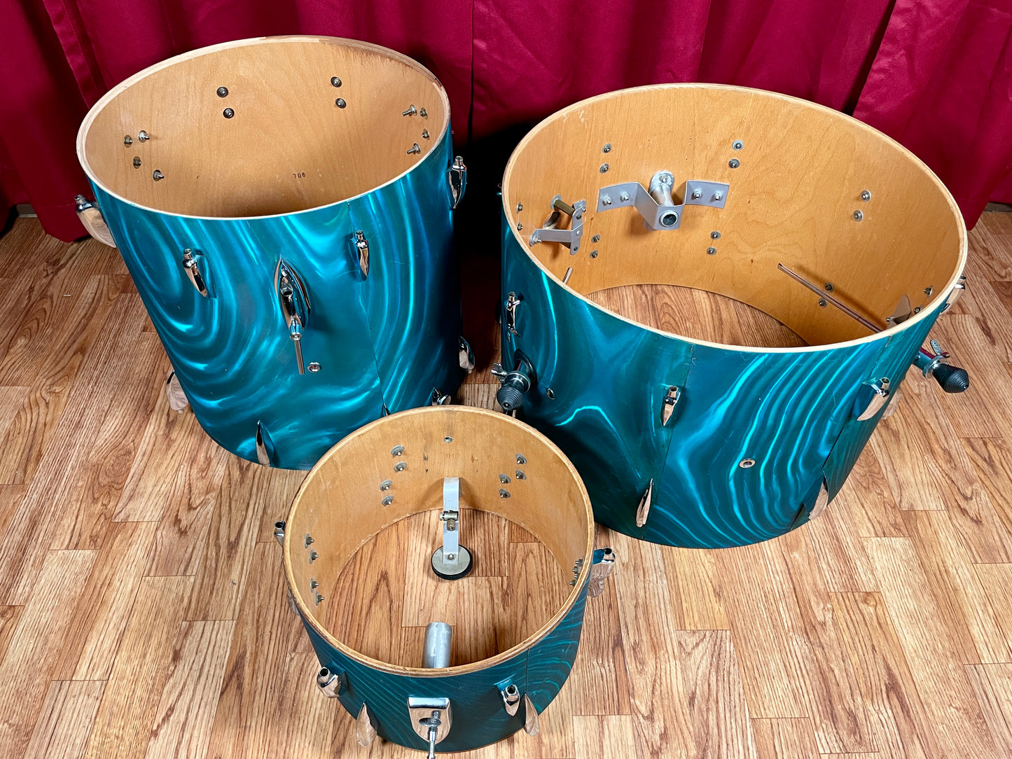 1960s Sonor Teardrop Drum Set Multi-Brilliant Turquoise Satin Flame Blue/Green 20/12/16/5x14