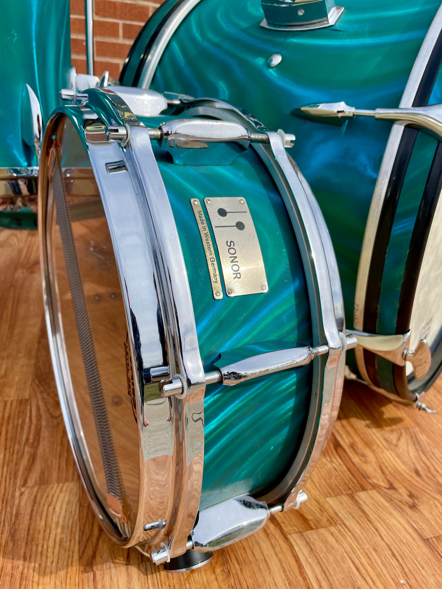 1960s Sonor Teardrop Drum Set Multi-Brilliant Turquoise Satin Flame Blue/Green 20/12/16/5x14