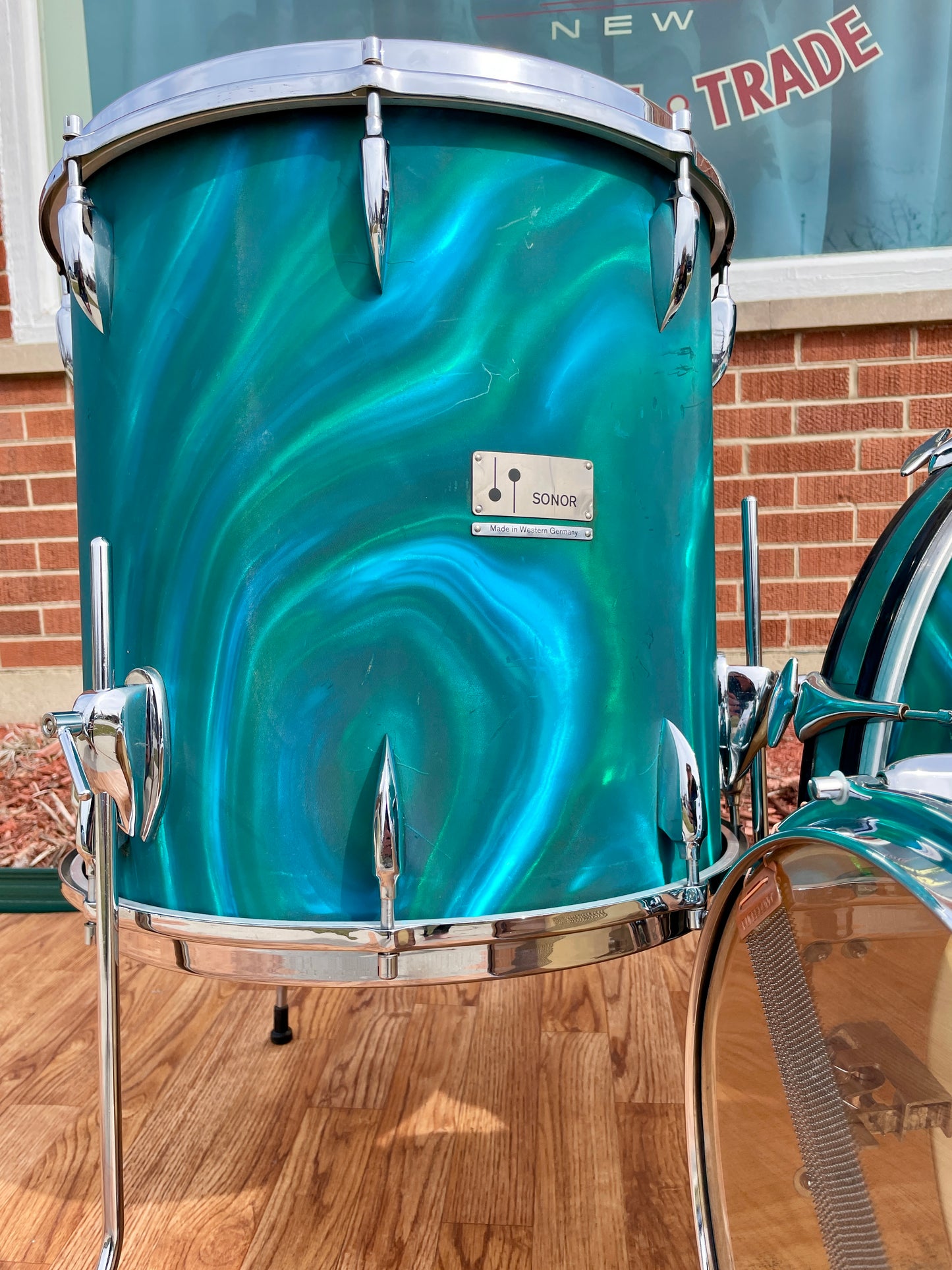 1960s Sonor Teardrop Drum Set Multi-Brilliant Turquoise Satin Flame Blue/Green 20/12/16/5x14