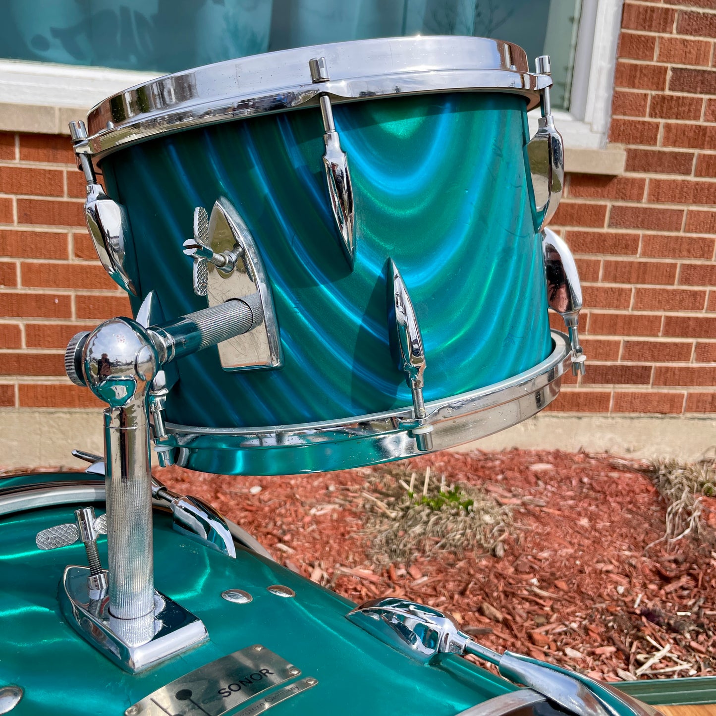 1960s Sonor Teardrop Drum Set Multi-Brilliant Turquoise Satin Flame Blue/Green 20/12/16/5x14