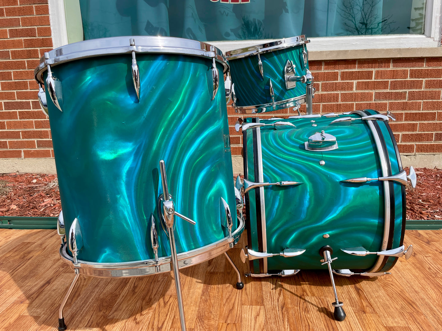 1960s Sonor Teardrop Drum Set Multi-Brilliant Turquoise Satin Flame Blue/Green 20/12/16/5x14