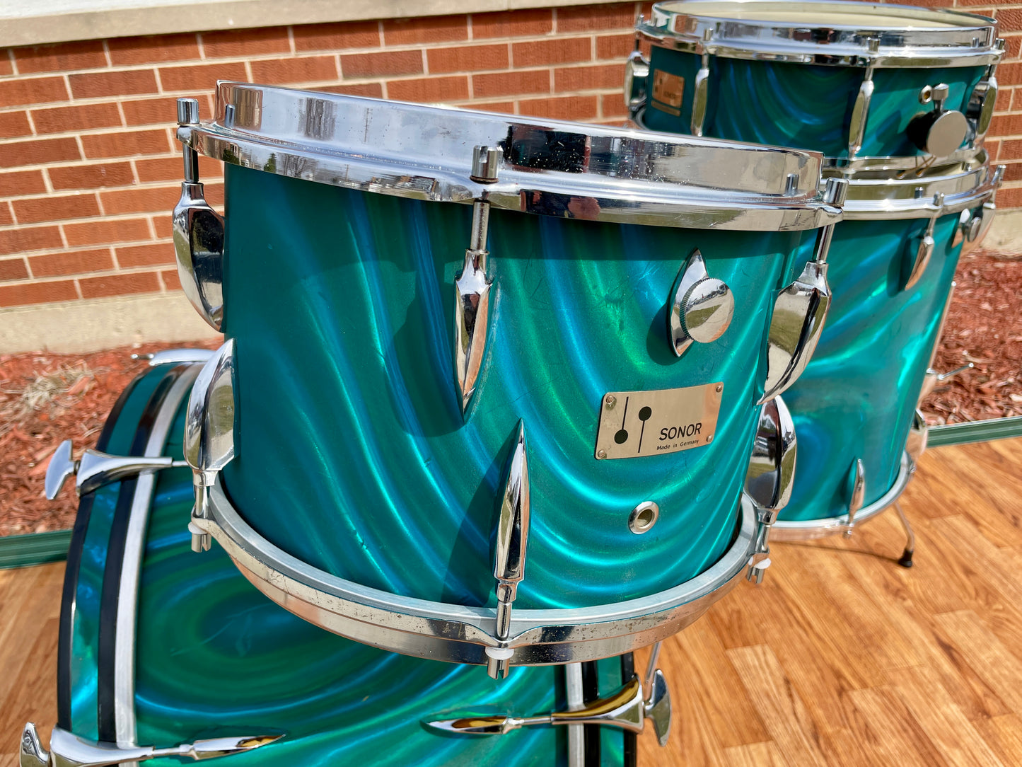 1960s Sonor Teardrop Drum Set Multi-Brilliant Turquoise Satin Flame Blue/Green 20/12/16/5x14