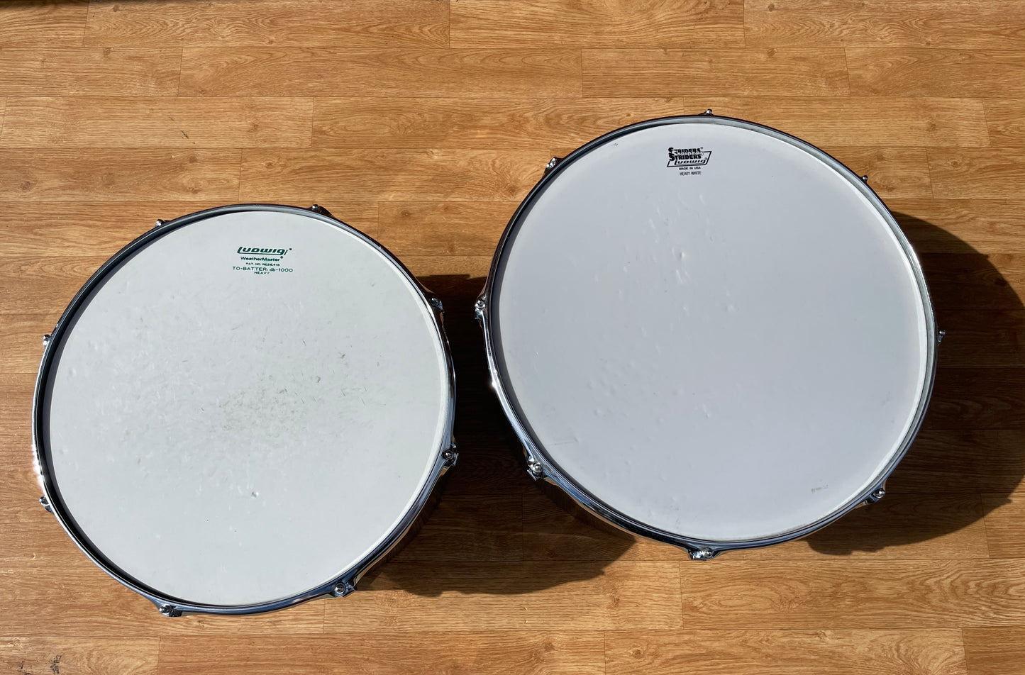 1970s Ludwig Stainless Steel 16 & 18 Timp-Tom Marching Concert Tom Drum Pair