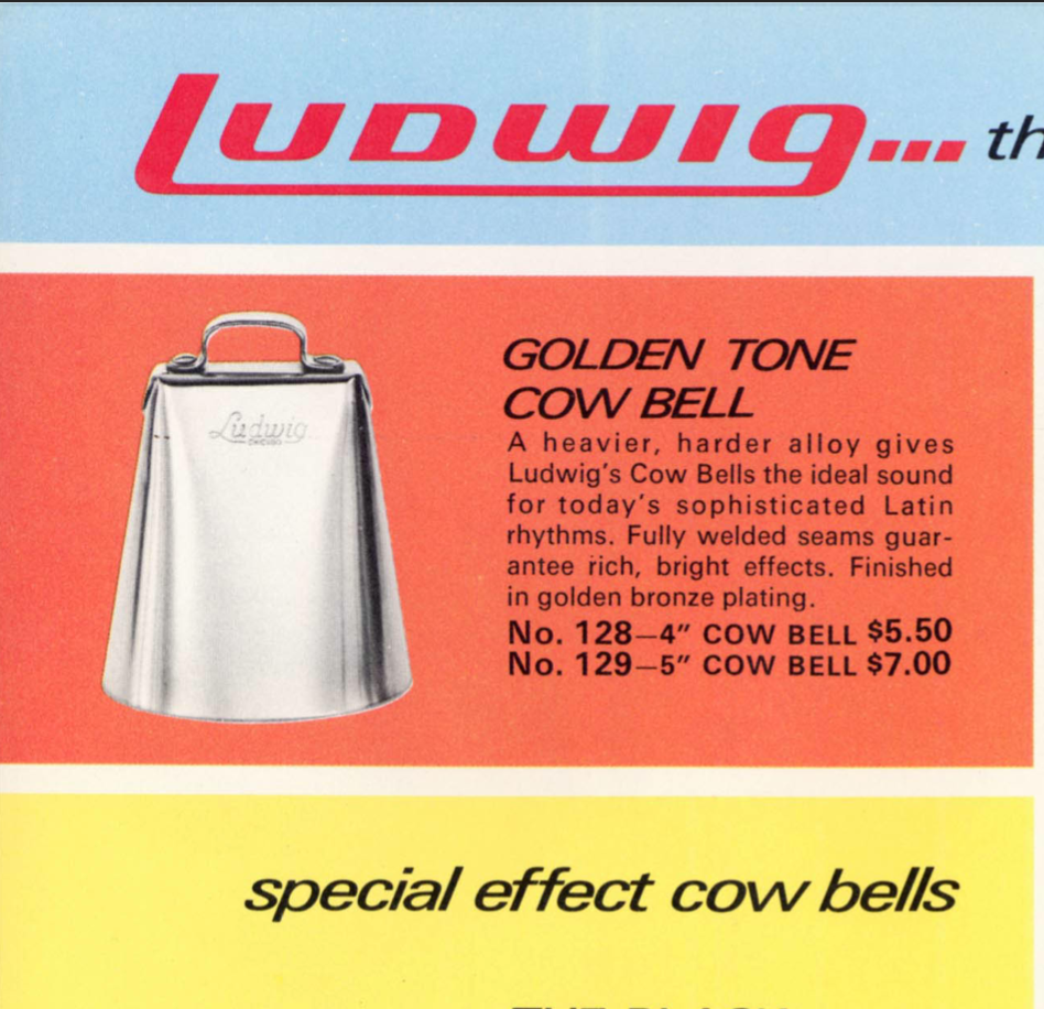 1970s Ludwig 5" Golden Tone No. 129 Cow Bell w/ Cowbell Holder No. 133