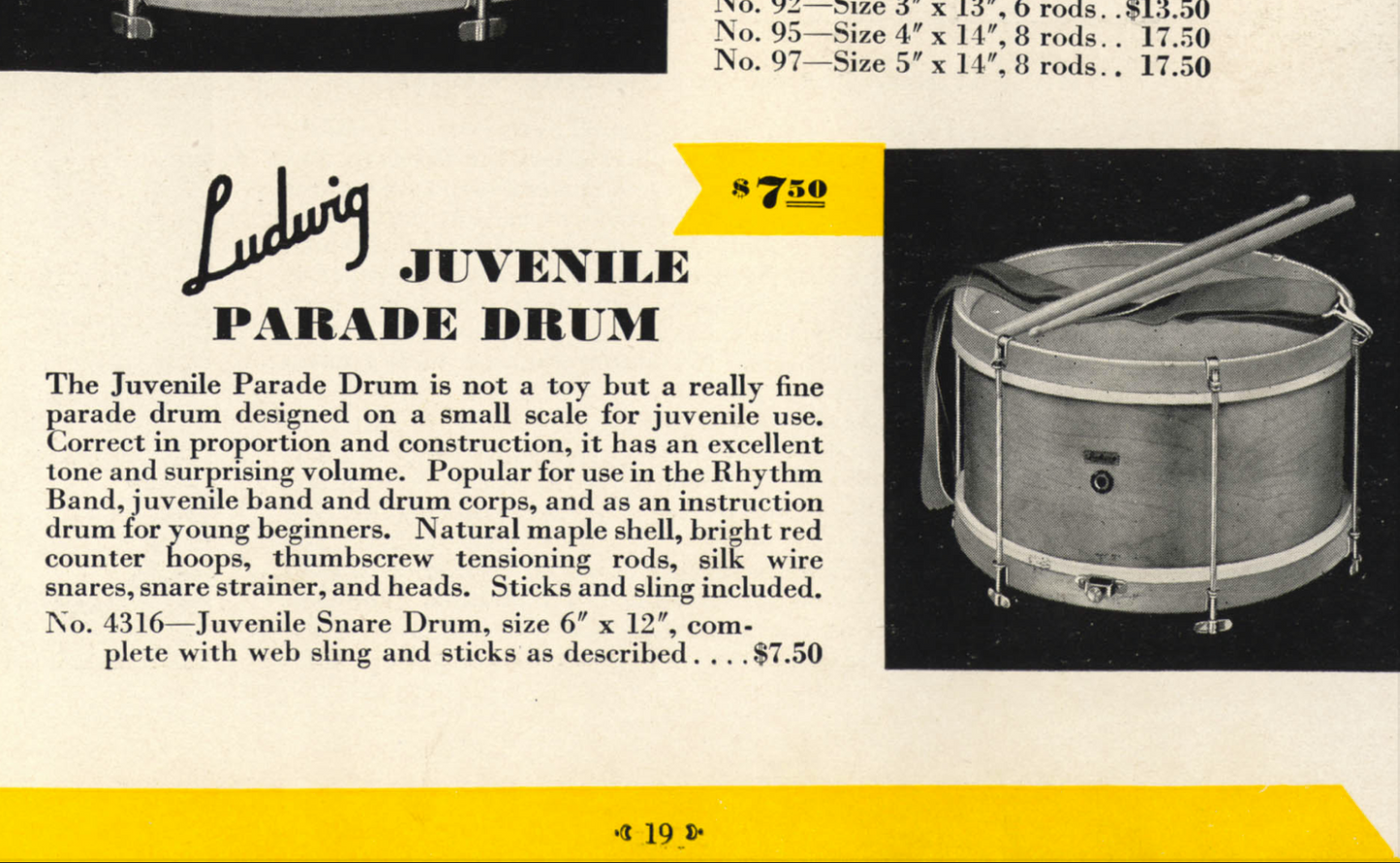 1930s Ludwig 6x12 Juvenile Parade Drum No. 4316 Marching Snare