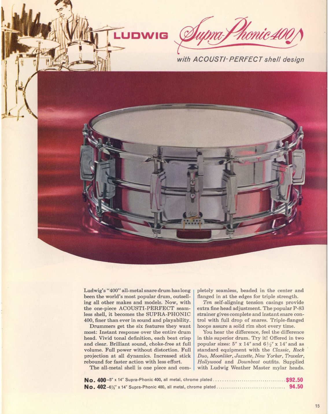 1967 Ludwig 5x14 Supraphonic 400 Snare Drum