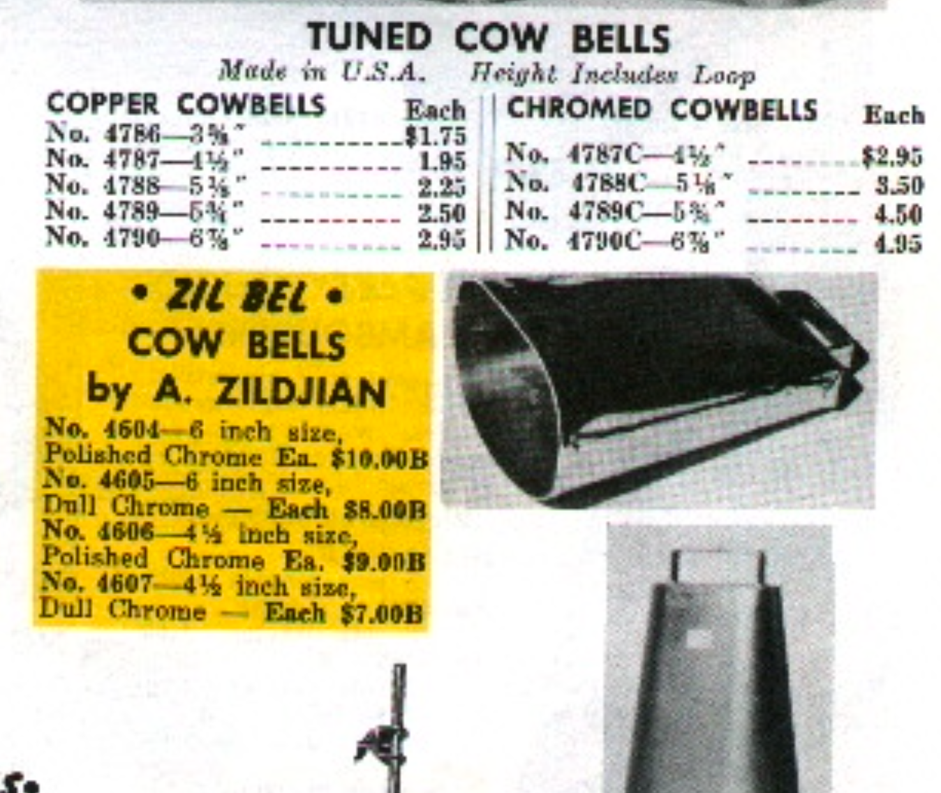 1960s Zildjian 6" Zil-Bel Polished Chrome Cow Bell Rogers No. 4604