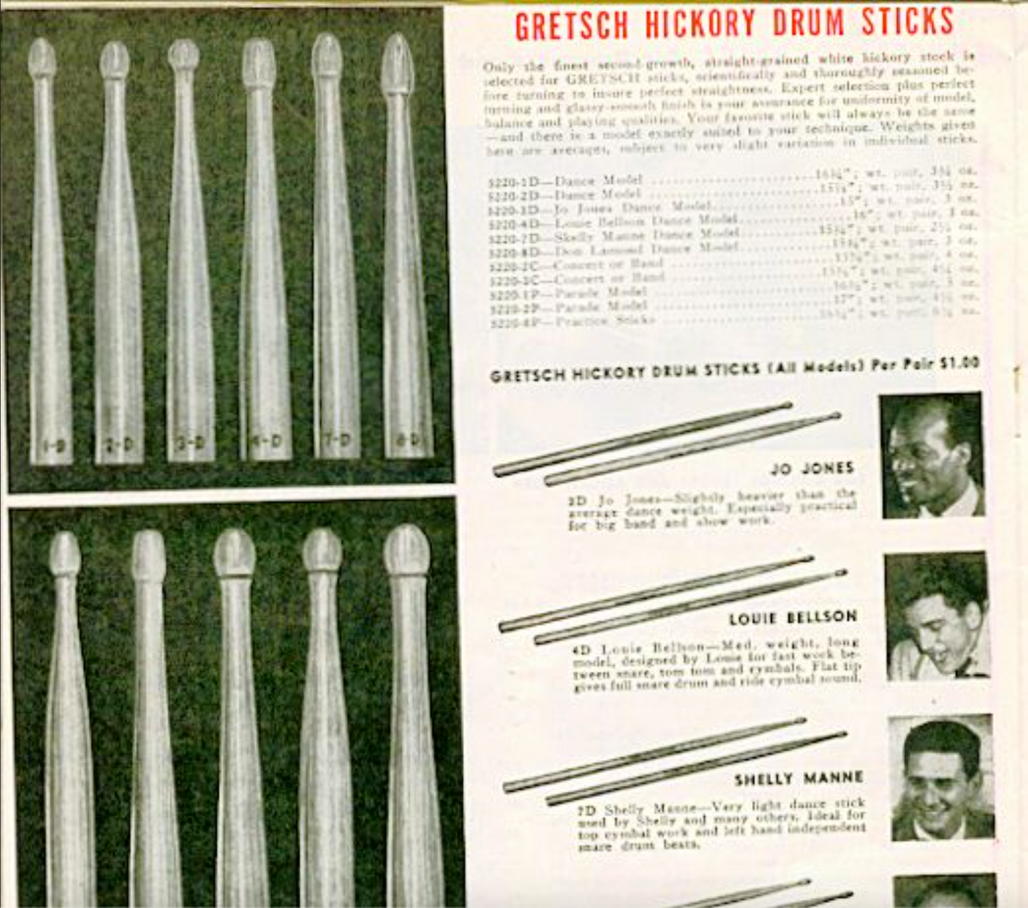 1950s Gretsch Louie Bellson Model Wood Tip Drum Sticks