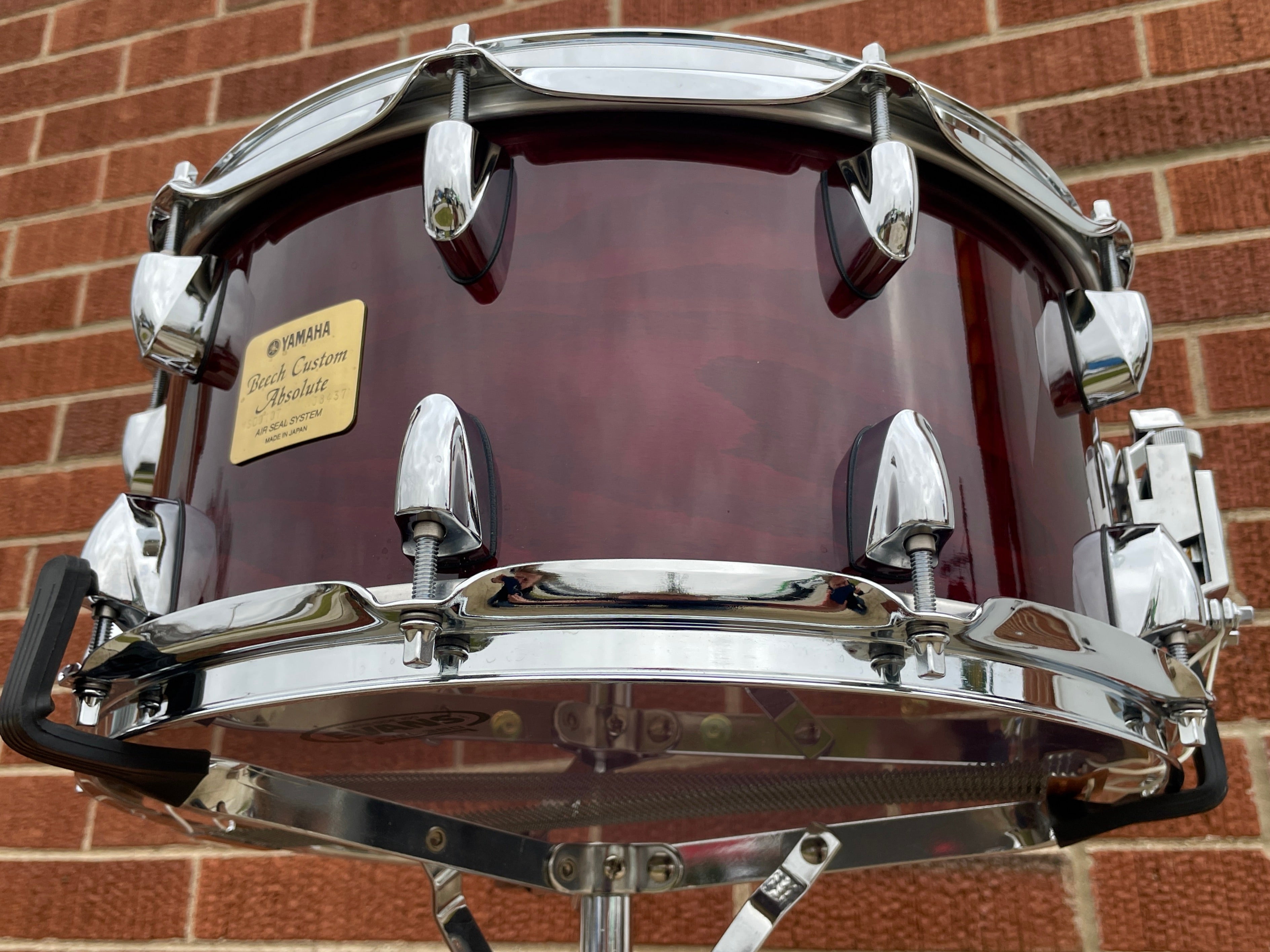 Yamaha 7x14 Beech Custom Absolute Snare Drum Cherry Wood Red 