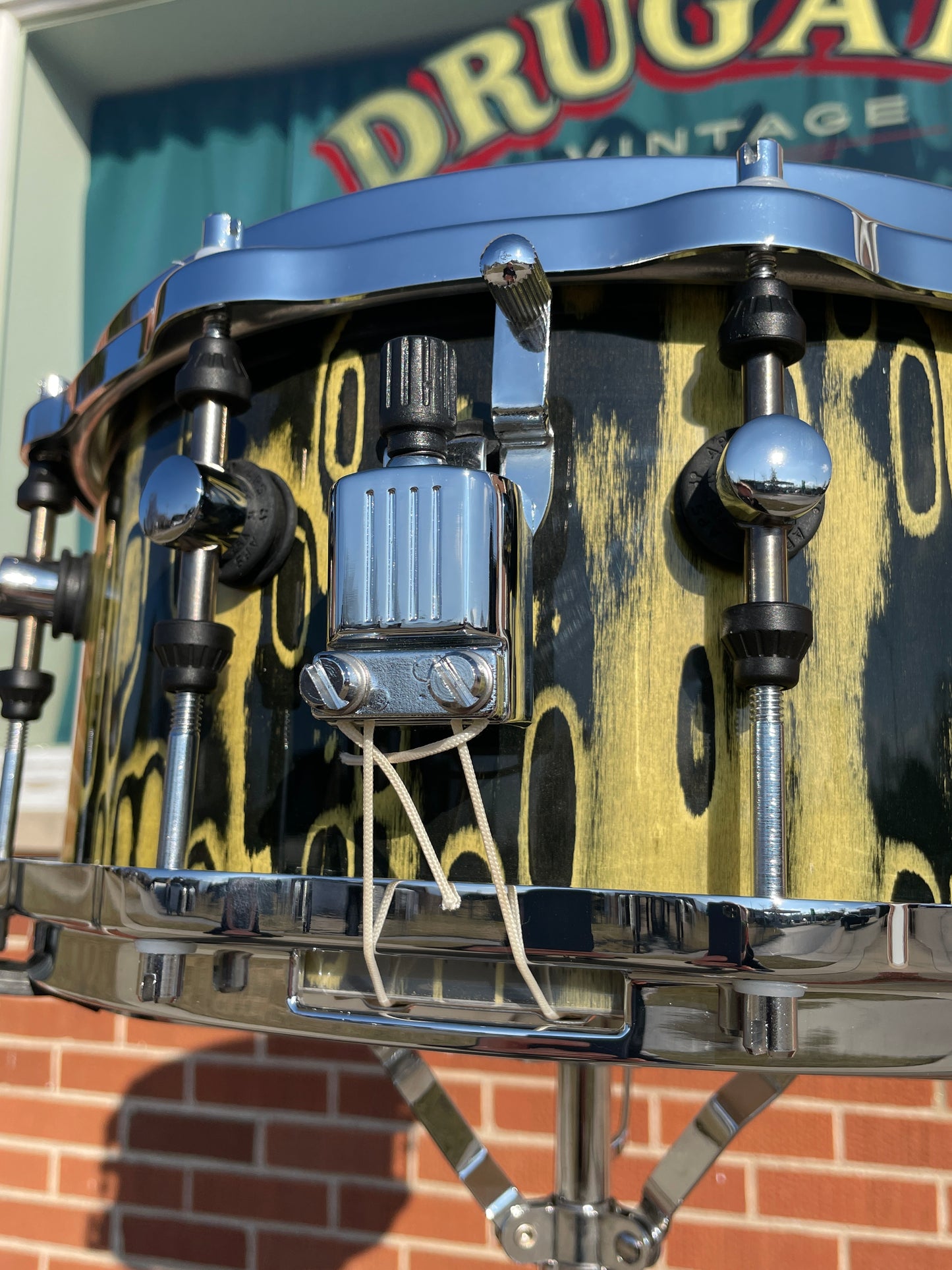 Sonor Designer Series 6.5x14 Snare Drum Yellow & Black Tribal Finish Hella Hoops 9-Ply Shell