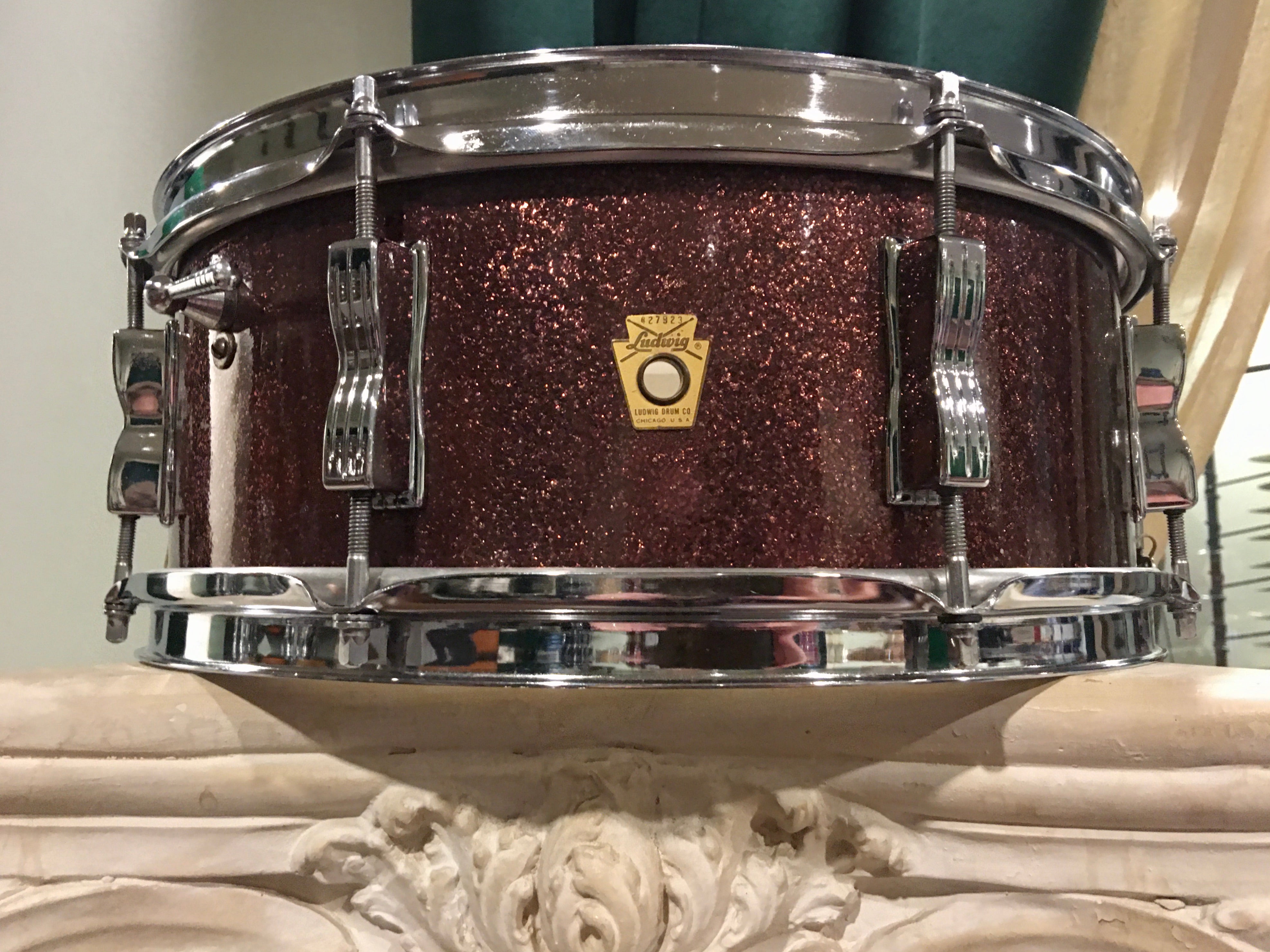 1966 Ludwig 5x14 Jazz Festival Snare Drum Burgundy Sparkle