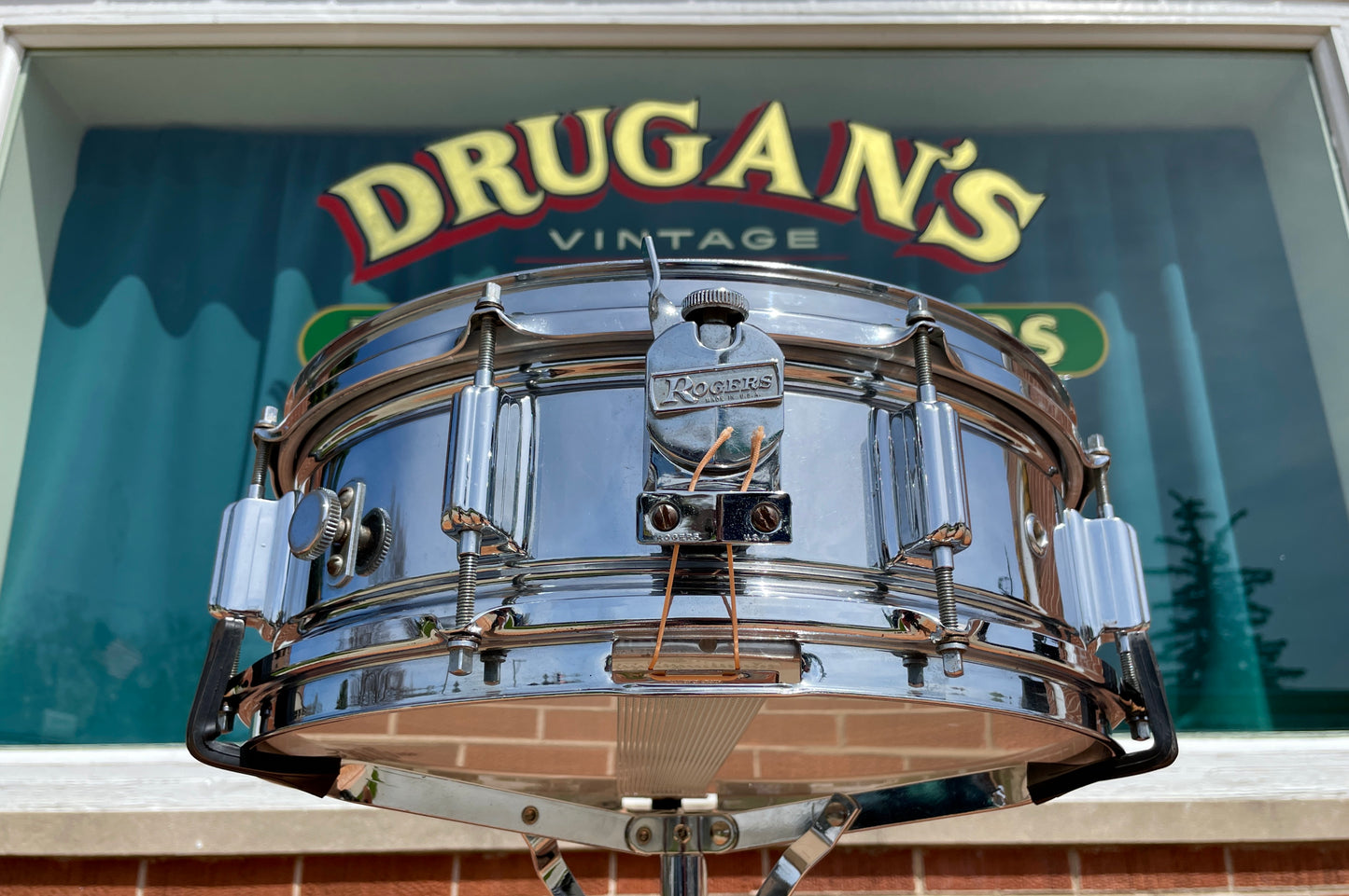 1960s Rogers 5x14 Powertone Snare Drum Chrome Over Brass Dayton