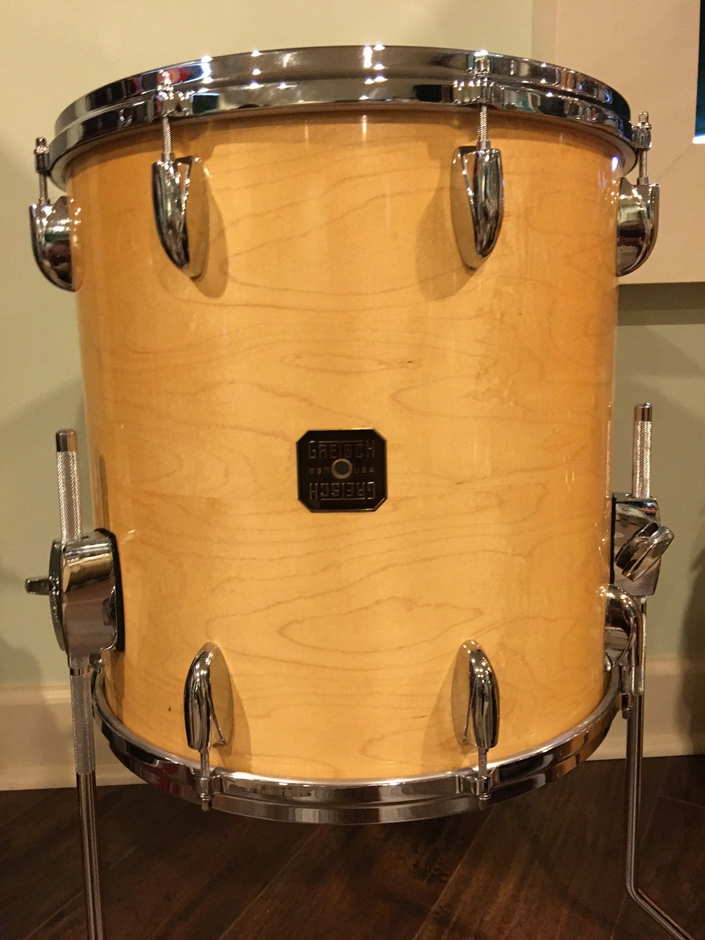 1980s Gretsch Square Badge 16X16 Floor Tom Natural Maple